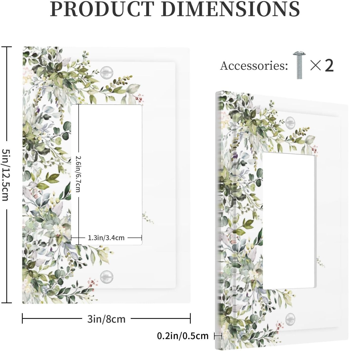 Decorative Outlet Covers Rustic Eucalyptus Leaves Green Leaf 1 Gang Rocker Light Switch Cover Plate Single Decora Light Switch Covers Wall Plate Faceplate for Home Decor （2 Pack）
