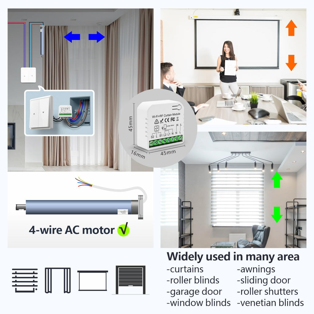 DieseRC 5pcs Wireless Smart Roller Shutter Controller with 1pcs RF Remote Control, Compatible with Google Home/Alexa APP Control and Manual Switch, Electric Motor WiFi Switch