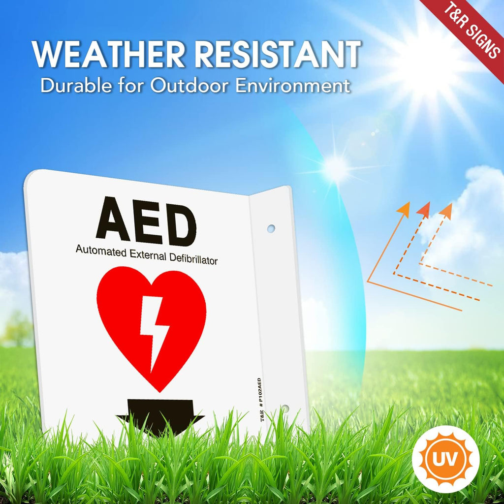 T&R AED Sign, Automated External Defibrillator with Down Arrow - 2 Pack - 6 x 6 Inches Acrylic, 2 pre-drilled holes, Includes Matching Screws, Use for Office/Business