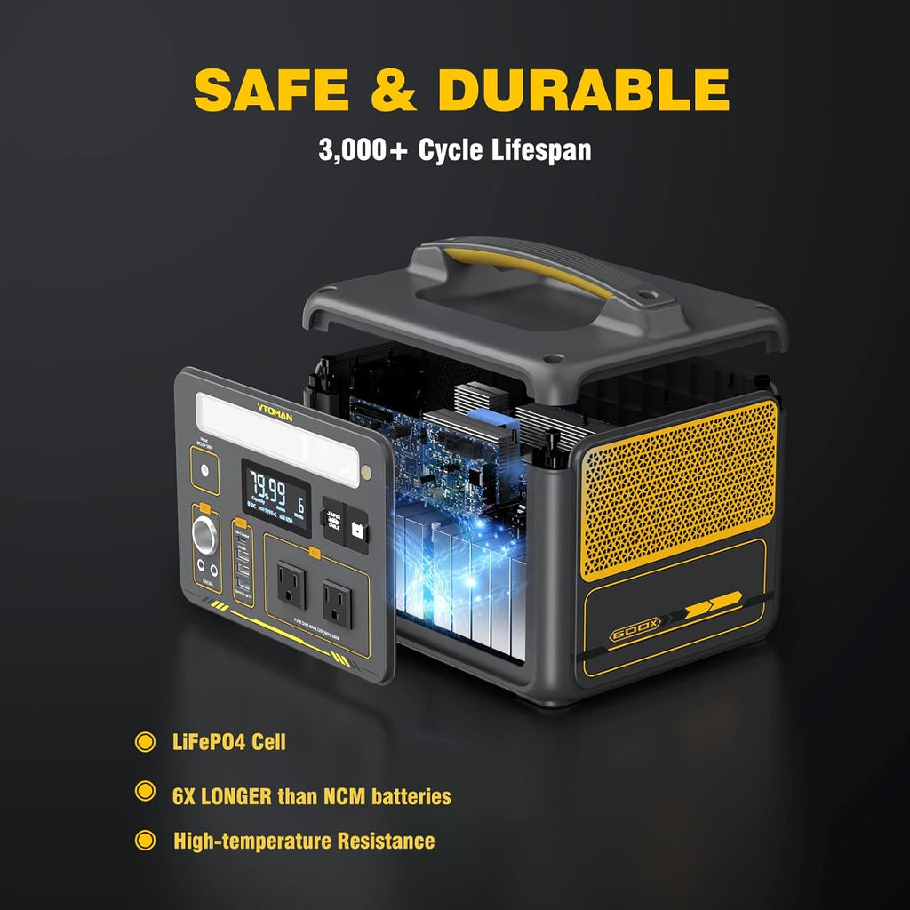 VTOMAN Jump 600X Portable Power Station with 110W Solar Panel, 600W/299Wh LiFePO4 Battery Solar Generator, 1200W AC Outlet, PD 60W USB-C, 3x Regulated 12V/10A DC for RV, Outdoor Camping, Home Backup