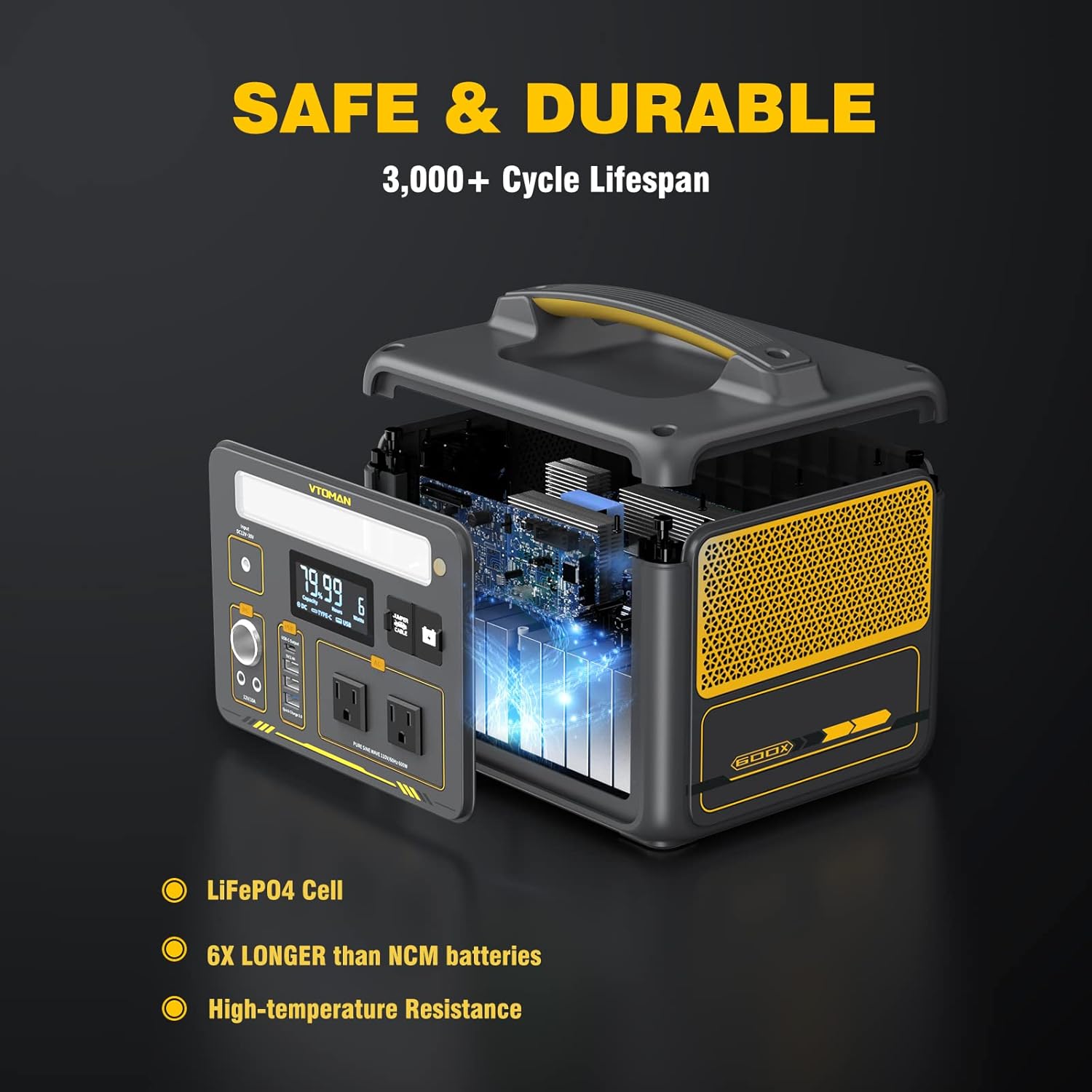 VTOMAN Jump 600X Portable Power Station with 110W Solar Panel, 600W/299Wh LiFePO4 Battery Solar Generator, 1200W AC Outlet, PD 60W USB-C, 3x Regulated 12V/10A DC for RV, Outdoor Camping, Home Backup