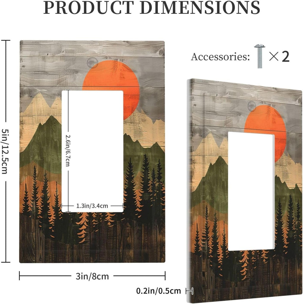 Decorative Outlet Covers Vintage Wood Grain Sun Forest Mountains 1 Gang Single Rocker Light Switch Cover Plate Wall Plates GFCI Faceplate for Farmhouse Cabin Decor