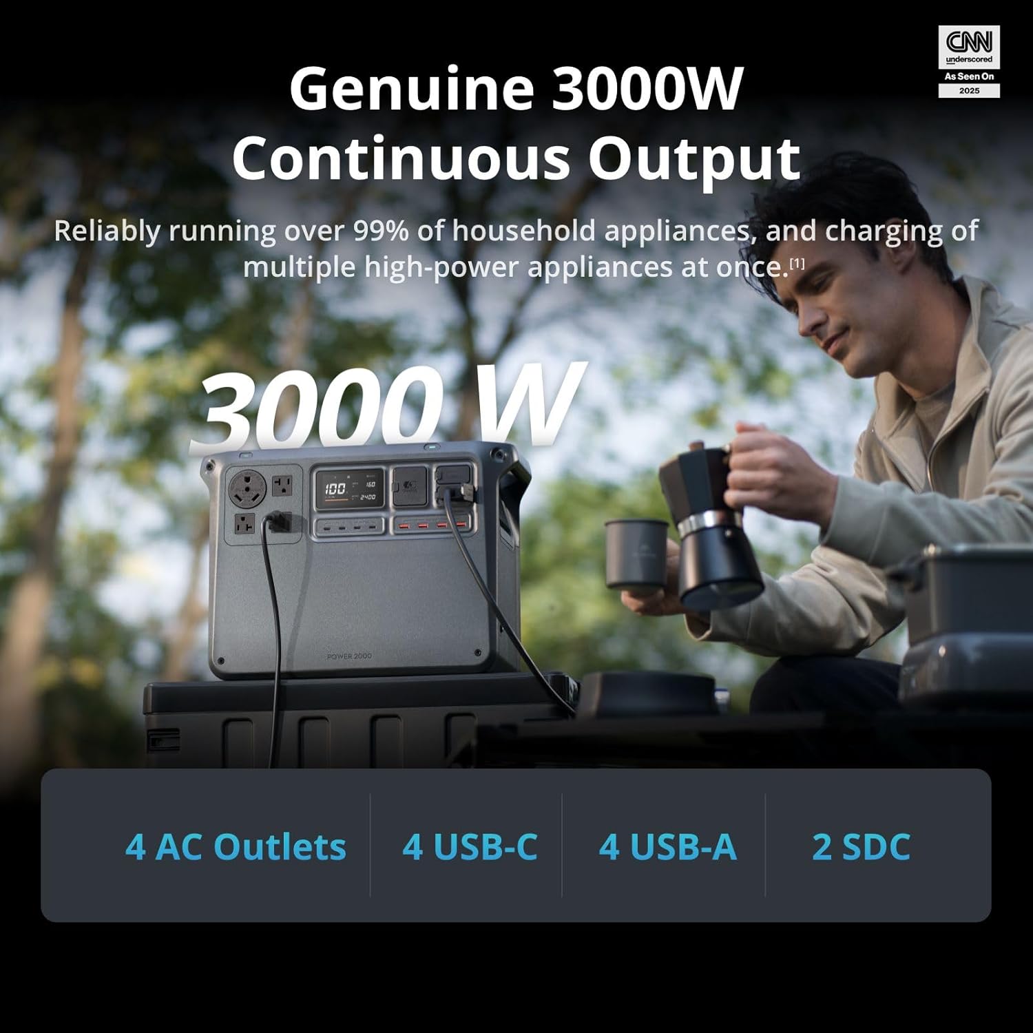 DJI Power 2000 Portable Power Station, 2048Wh LFP Battery, Compact Size, 3000W Stable Output, 0-80% Recharge in 55 Mins, Electric Generator for Home, Camping & RVs, Off-Grid