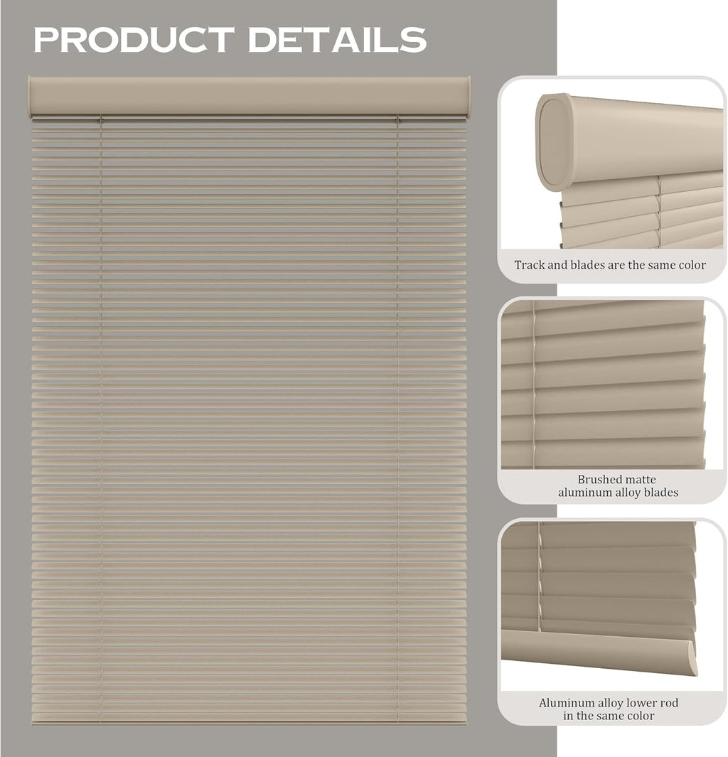 Motorized Cordless Aluminum Blinds with Remote, Automatic Room Darkening Horizontal Blinds for Indoor Windows, Light Adjustment Waterproof Blinds, Customized for Home, Office, Khaki