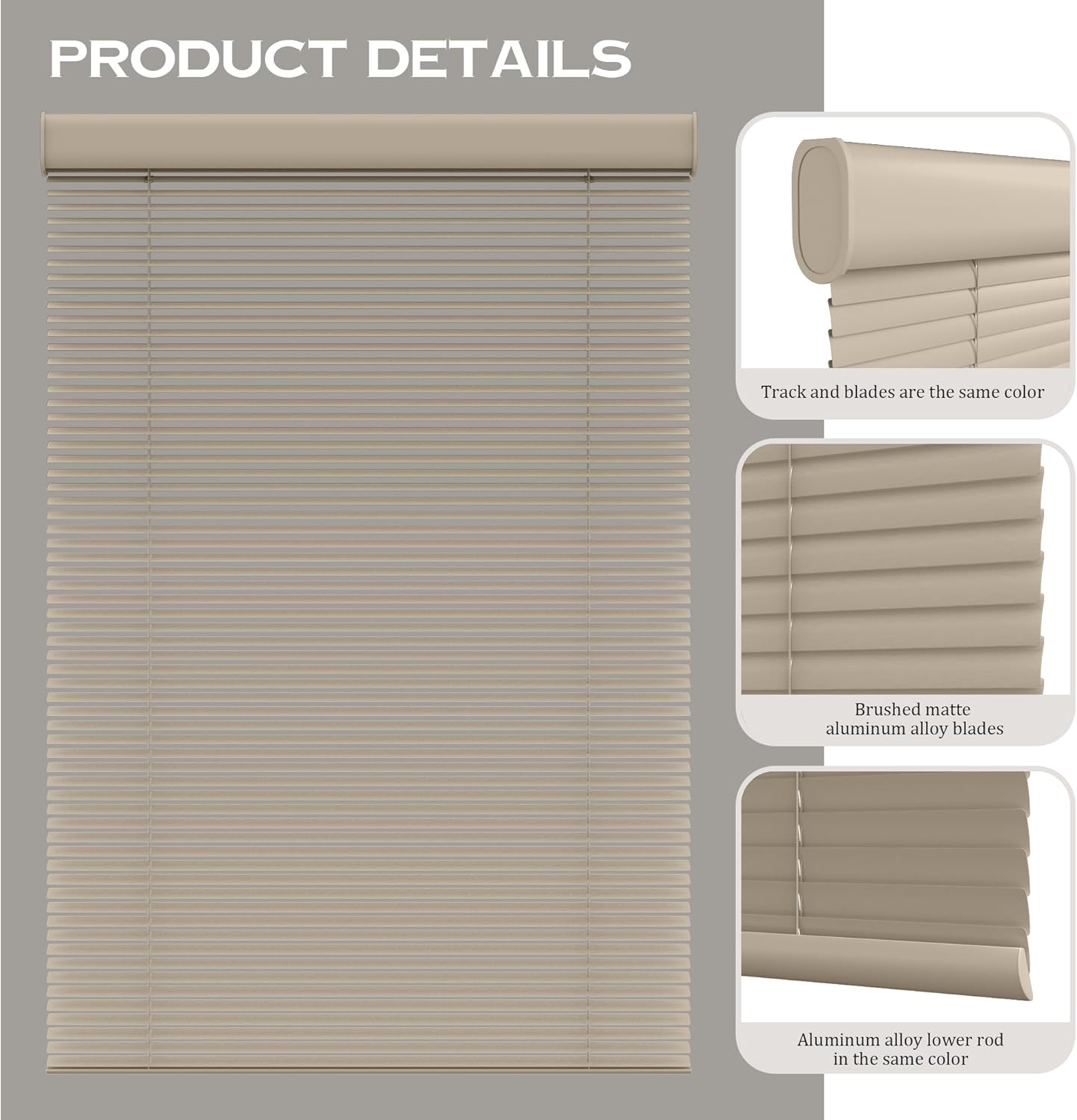 Motorized Cordless Aluminum Blinds with Remote, Automatic Room Darkening Horizontal Blinds for Indoor Windows, Light Adjustment Waterproof Blinds, Customized for Home, Office, Khaki