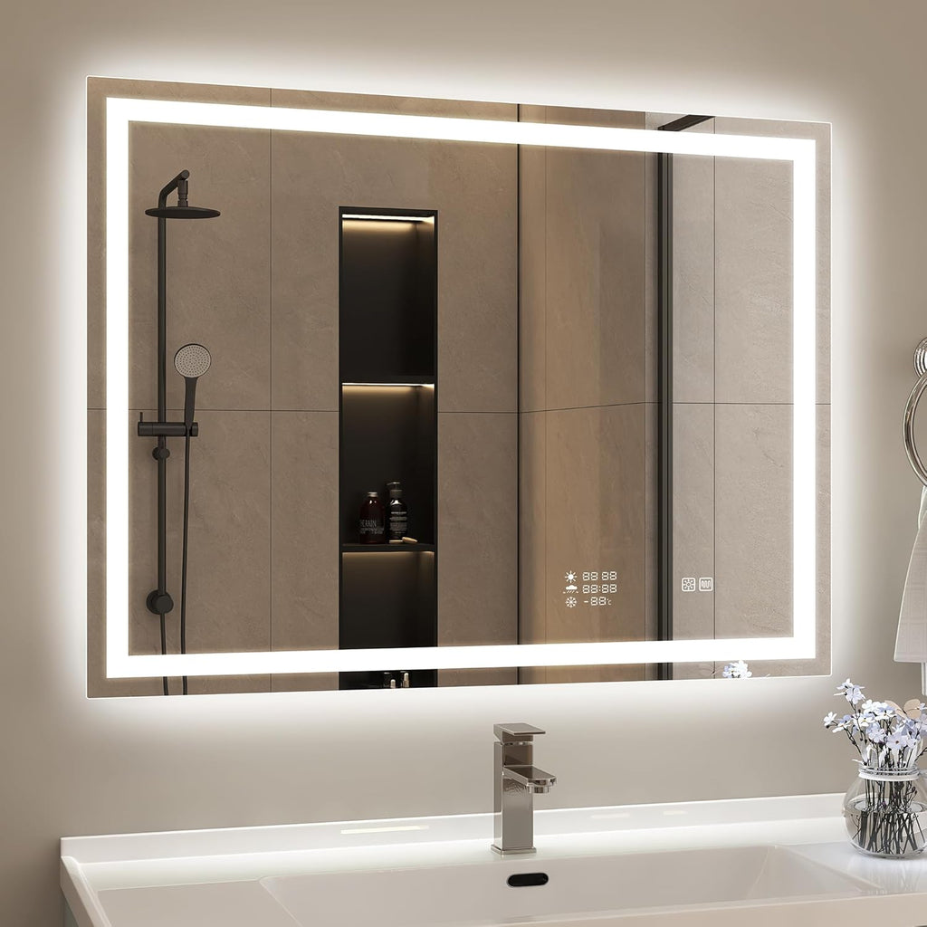 STARLEAD 24"x32" LED-Bathroom-Mirror-with-Lights, Wall-Mounted with Clock, Anti-Fog, 3 Color Temperature, Dimmable Brightness, Waterproof, Tempered Glass, Frontlit & Backlit