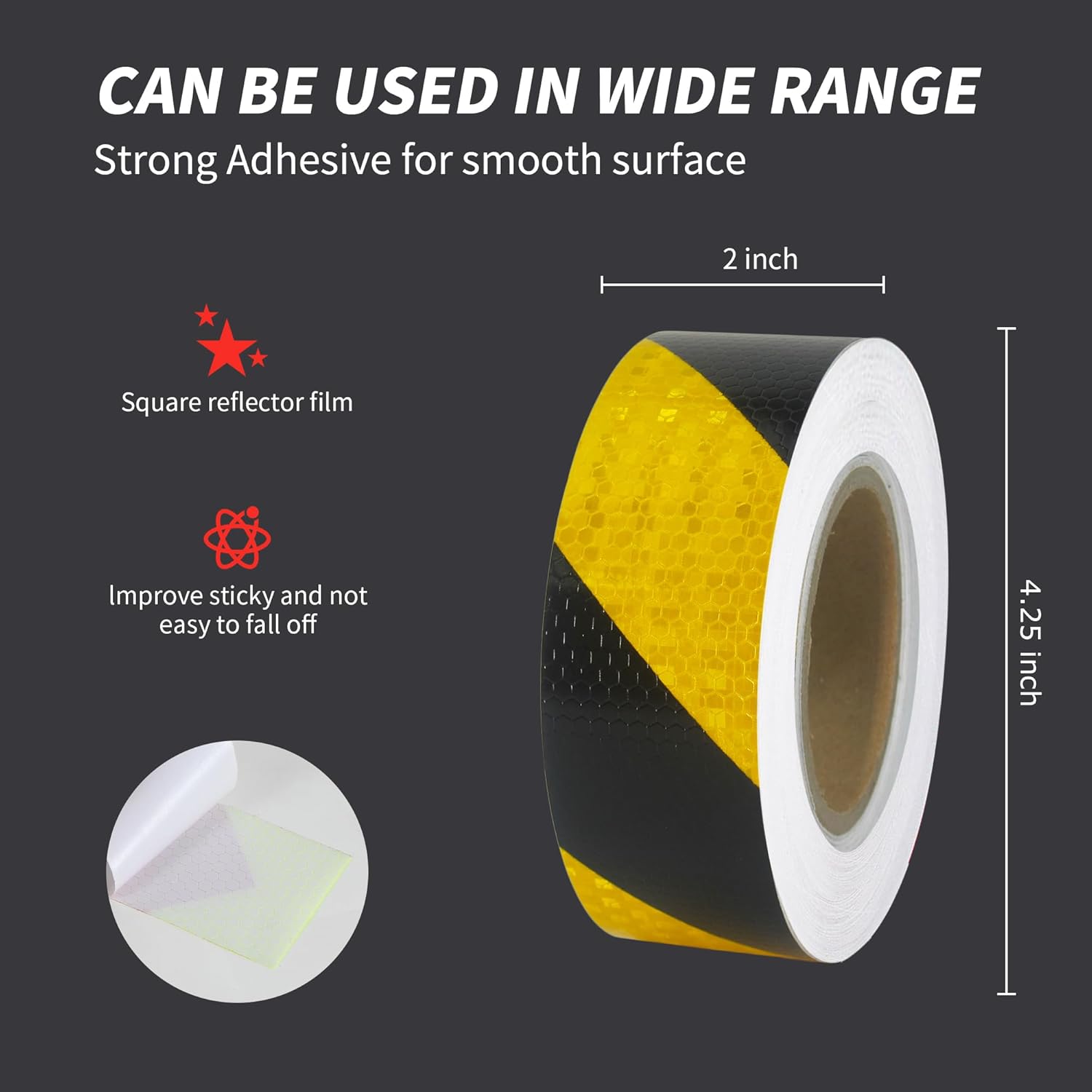 Yellow Black Reflective Tape 2 Inch x 33 FT Waterproof Caution Safety Tape Hazard Sticker Reflector Stripes Conspicuity Tape for Warming Signs