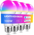 Lightinginside Smart Light Bulbs 100W Equiv., 1350LM 11W Smart Bulb Works with Alexa/Google Home/Smart Life, A19 E26 RGBCW Color Changing, No Hub Required, 2.4G WiFi Bluetooth Bulb, ETL Listed, 4PCS