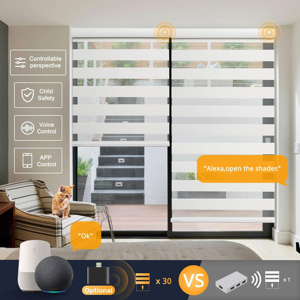 Motorized Blinds with Remote, Cordless Automatic Zebra Shades, Smart Blind for Windows, White, 32 x 72