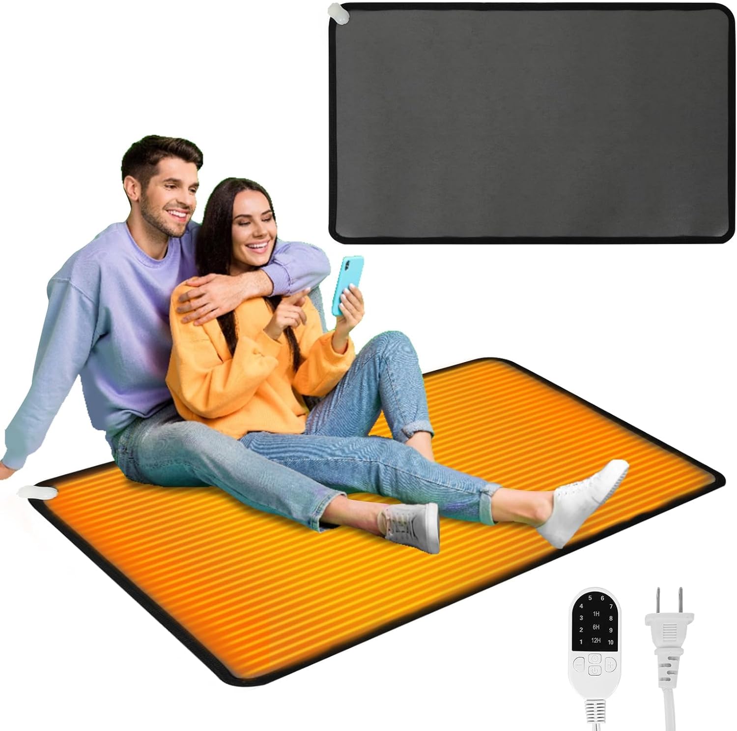 PVC 110V Heated Floor Mat Heater for Foot Warmer Under Desk 31.5 x 20 Inch Electric Heating Pad Energy Saving Carpet Pad Indoor Floor Heated Rug for Home Office Bathroom House Black