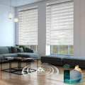 Yoolax Motorized Matter Zebra Blinds Compatible with Alexa, Google Home, Apple HomeKit, Light Filtering Dual Layer Sheer Blinds, Privacy Light Control Horizontal Window Blind (80% White)