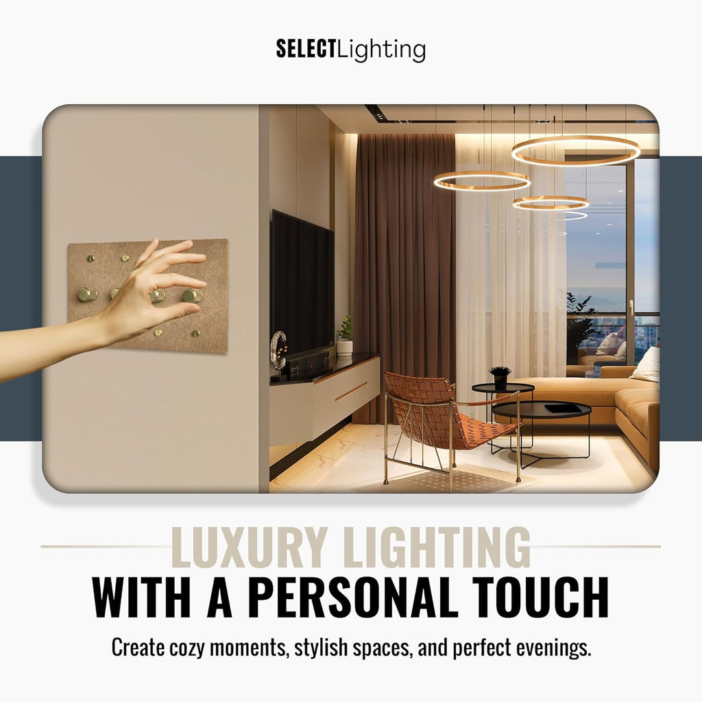 SELECT Vintage Brass Dimmer Light Switch, 1 Way Rotary Dimmer, 4 Gang TRIAC/Leading Edge Dimmable LED Light Switch, 15A 120V AC with Brass Knob, Faceplate & Dimming Module, UL Listed