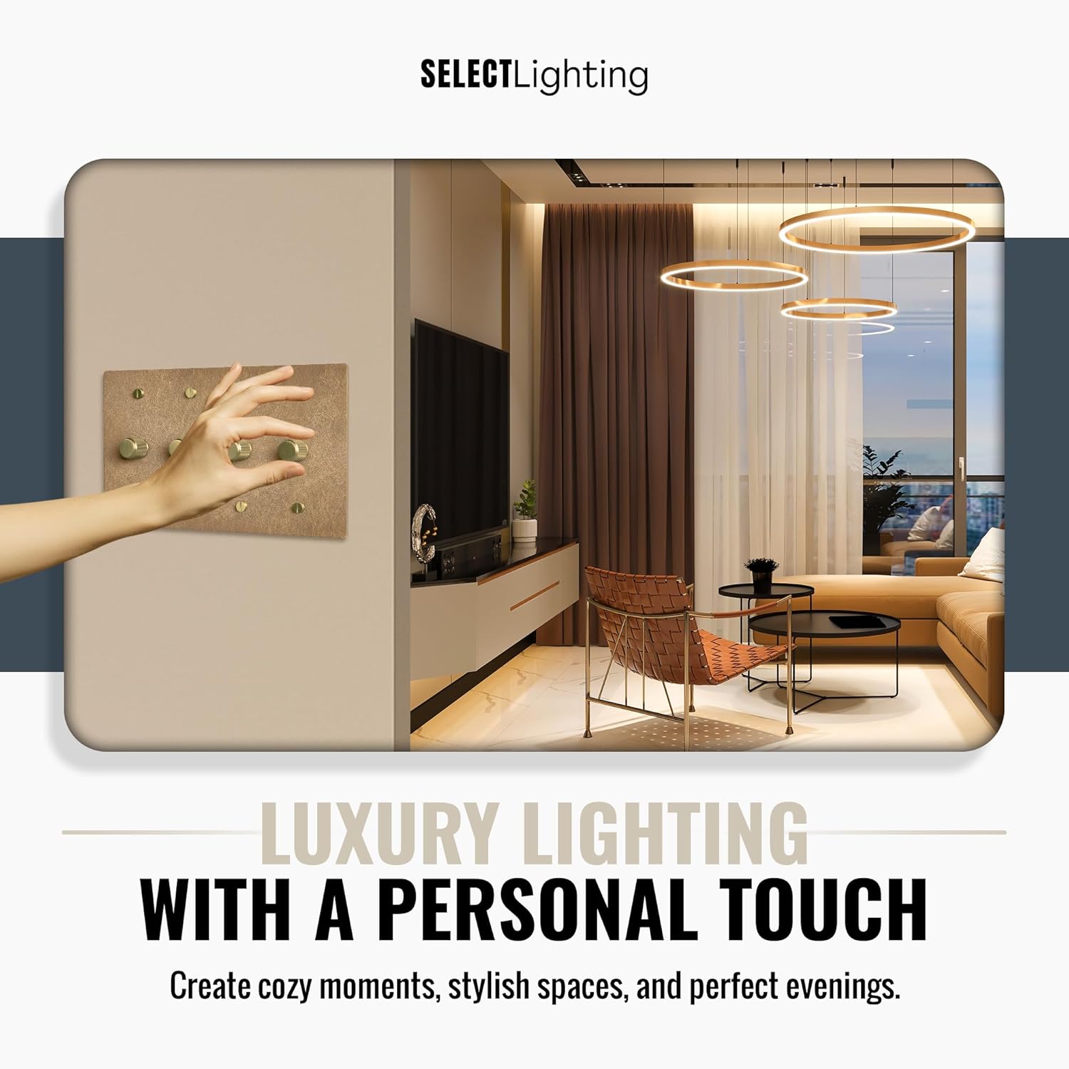 SELECT Vintage Brass Dimmer Light Switch, 1 Way Rotary Dimmer, 4 Gang TRIAC/Leading Edge Dimmable LED Light Switch, 15A 120V AC with Brass Knob, Faceplate & Dimming Module, UL Listed