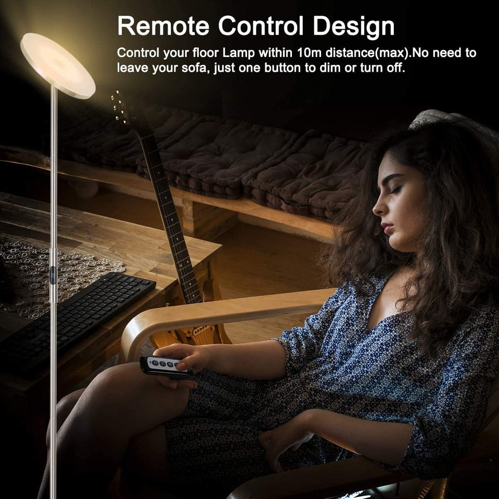 Floor Lamp,30W/2400LM Sky LED Modern Torchiere 3 Color Temperatures Super Bright Floor Lamps-Tall Standing Pole Light with Remote & Touch Control for Living Room,Bed Room,Office (Brushed Nickel)