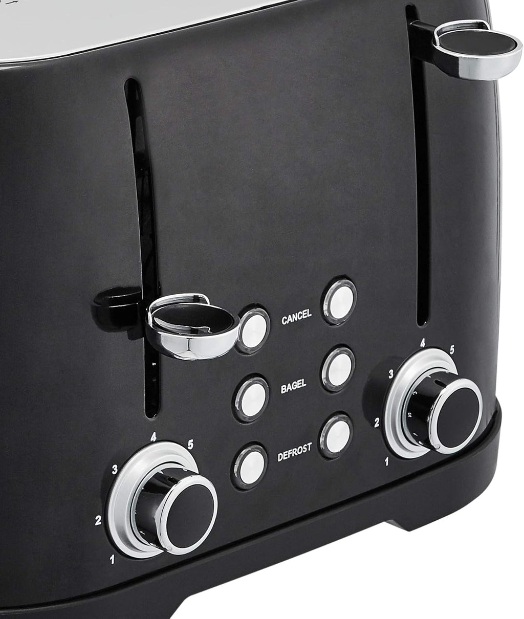 Amazon Basics 4 Slice Toaster, 6 Browning Settings, Removable Crumb Tray, Bagel and Defrost Function, Cancel Button, 1600W, Black
