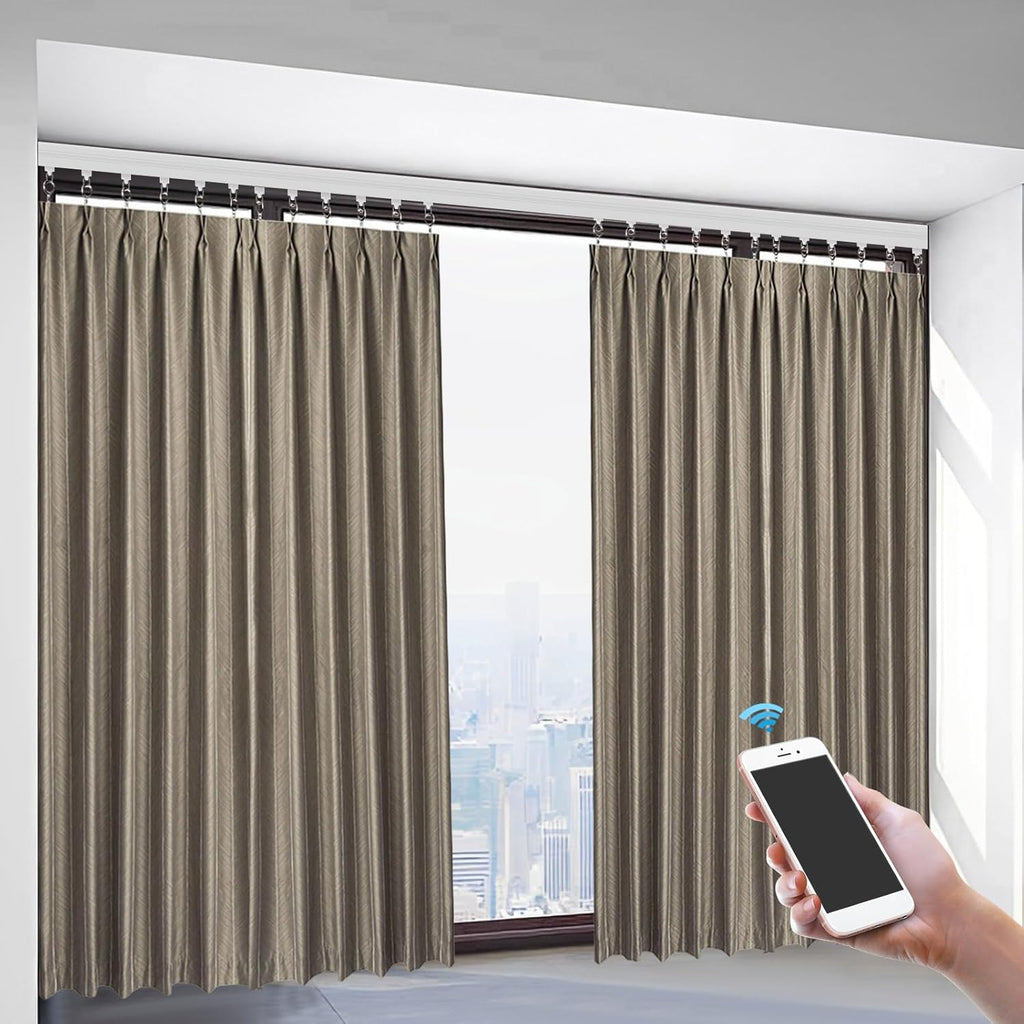 Smart Curtain Motor with Remote, Compatible with Alexa & Google Home App Control, 18W Electric Curtain Rail Track for Smart Home, 90-240V Power (3.28ft Cord) (White)