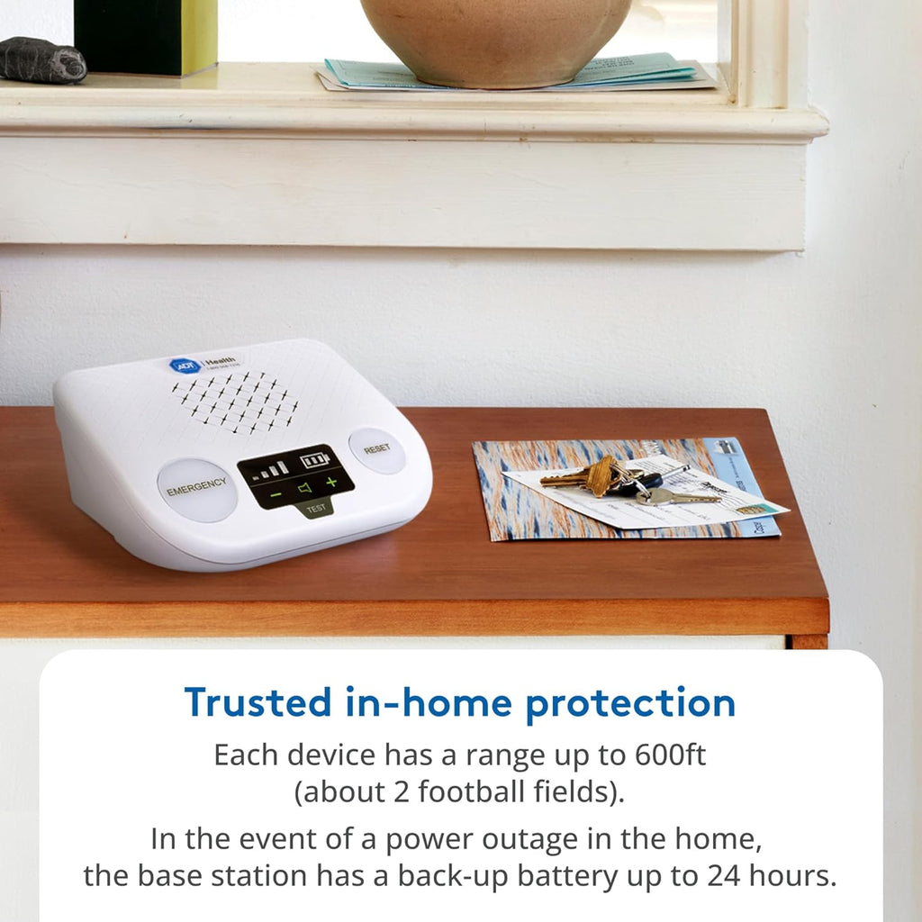 ADT Medical Alert Plus - in-Home Medical Alert System for Seniors - Cellular 4G Coverage, 600ft Pendant Range, Home Temperature Monitoring, 24/7 U.S. Based Monitoring (Black Wristband)