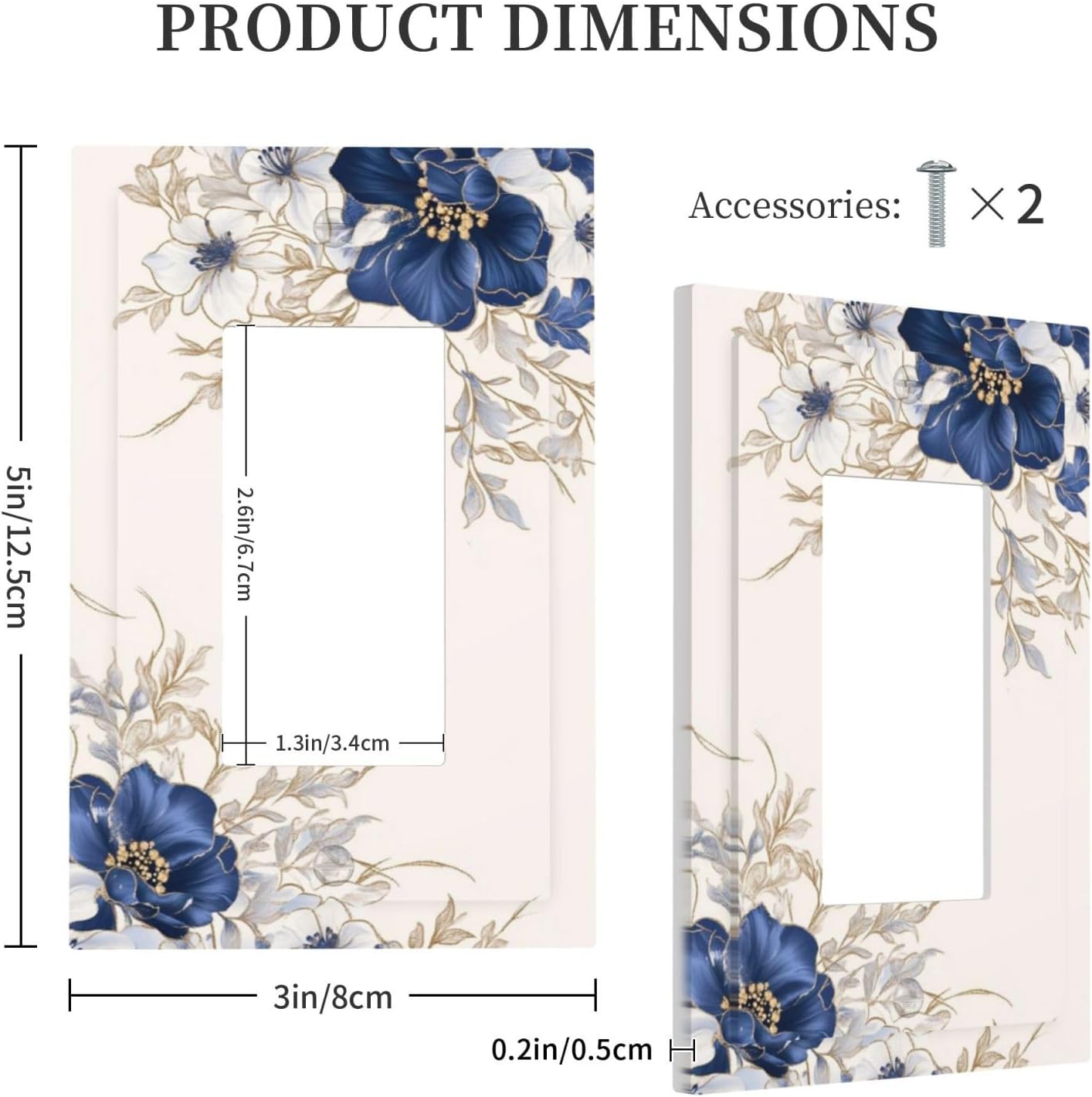 Decorative Outlet Covers Rustic Blue Beige Flower Peony Floral 1 Gang Rocker Light Switch Cover Plate Single Wall Plates for Electrical Outlets Switch Plate Covers Faceplate for Bedroom Decor