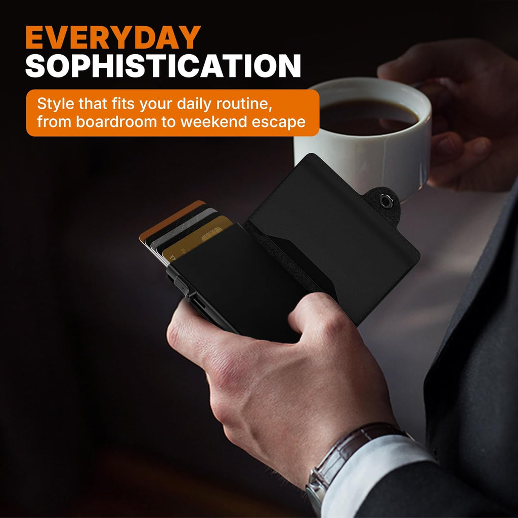 Conceal Plus Mens Wallet Credit Card Holder, Smart Pop Up RFID Wallet, Slim Minimalist Leather Front Pocket Card Case, Compact Travel Wallet RFID Blocking, Holds 4-6 Standard Cards Plus Cash & ID