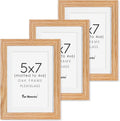 5x7 Picture Frame, Solid Oak Wood 5 x 7 Frame with Plexiglass, 5 by 7 Photo Frame for Wall & Tabletop Display, 5x7 Picture Frame Matted to 4x6, Natural Oak Color, 3 Pack