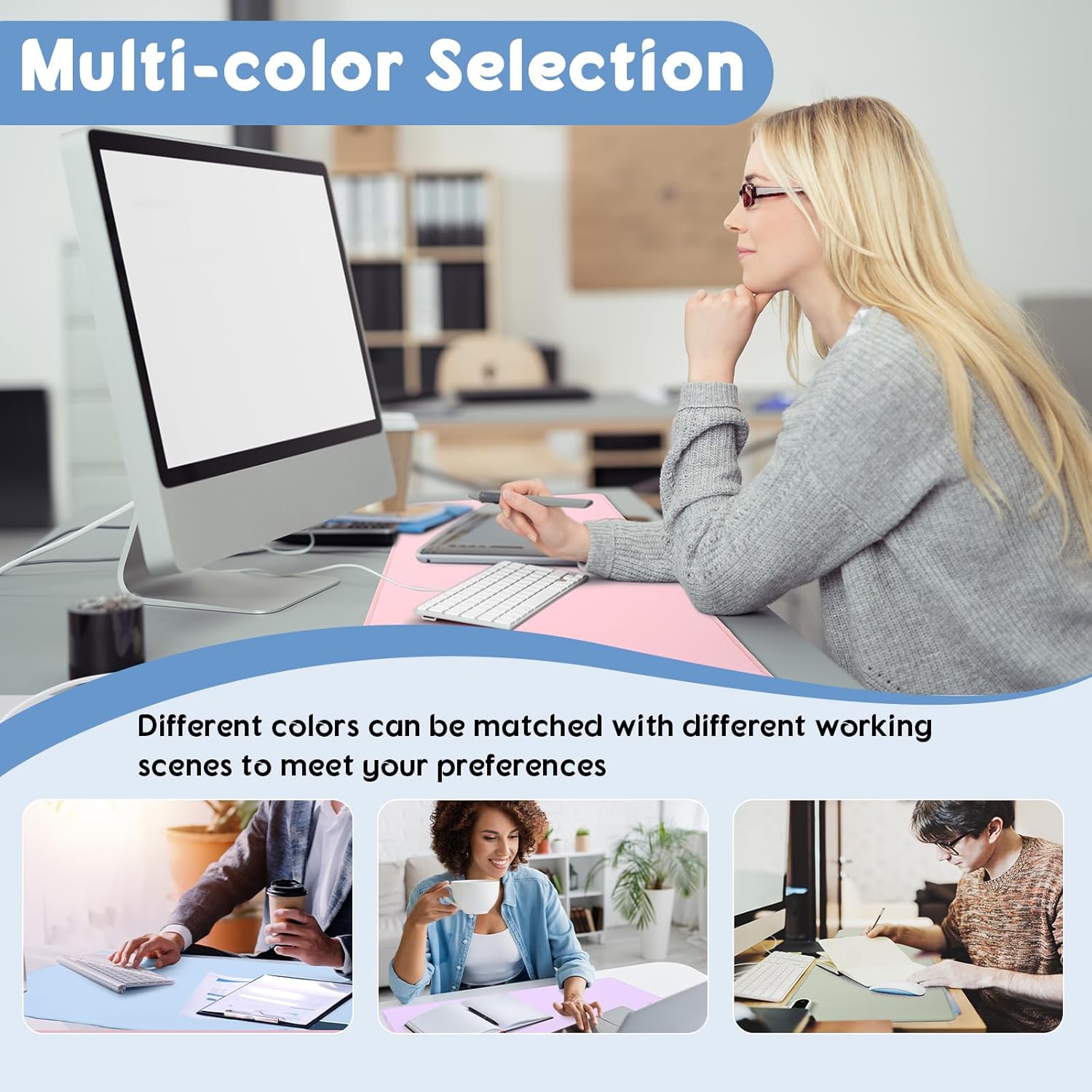 Konohan Heated Large Desk Mat PU Leather Warm Mouse Pad with 5 Heating Level & 4 Hour Auto Shut-Off Heating Keyboard Pad Warmer Gaming Mice Mat Only Supports 110v(Gray-Blue Color,31.5" X 13")