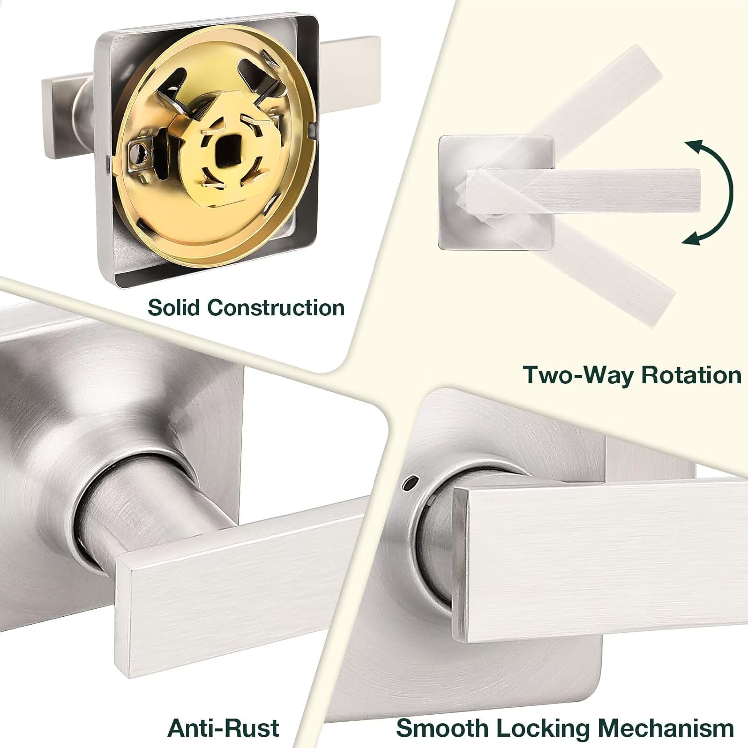 GOBEKOR 10 Pack Nickel Interior Door Handles with Lock, Keyless Lever Closet Levers