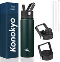 22oz Stainless Steel Bottles with 3 Lids Sport Insulated Water Bottle,Army Green