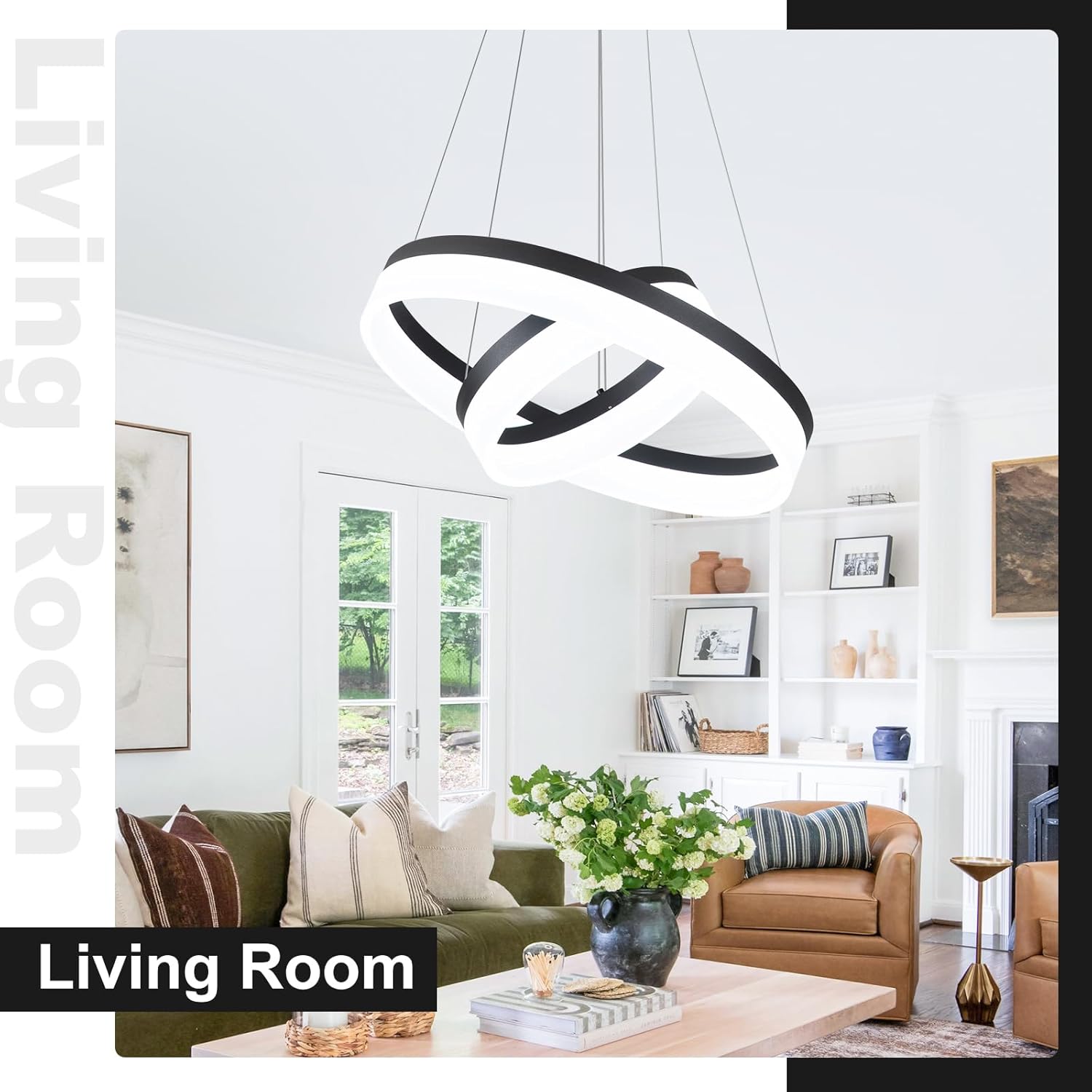Buccleuch 2-Ring Modern LED Chandelier - Dimmable Black Round Pendant Light, Height Adjustable ETL-Certified Ceiling Light for Dining Room, Kitchen Island, Living Room, Bedroom, Foyer