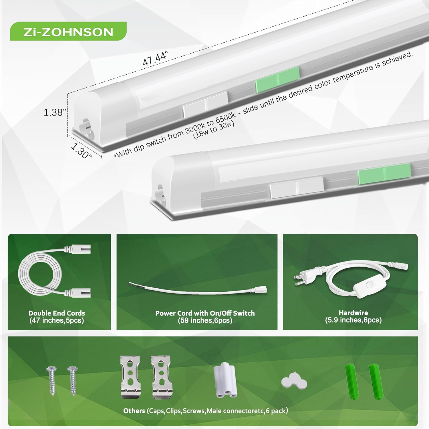 6 Pack 4FT Led Shop Lights,30W 4500LM 3000-6500K Tunable,T8 Tube Light with 6CCT,Milky Cover Linkable Fixture Lights for Workshop,Warehouse,Garage,Shop,Barn
