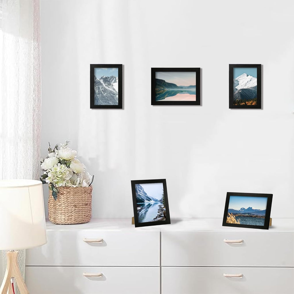 iRahmen 4x6 Picture Frame Set of 4, Black Wooden Frame with High Definition Glass, 4 x 6 Photo Frames for Tabletop Display and Wall Mounting