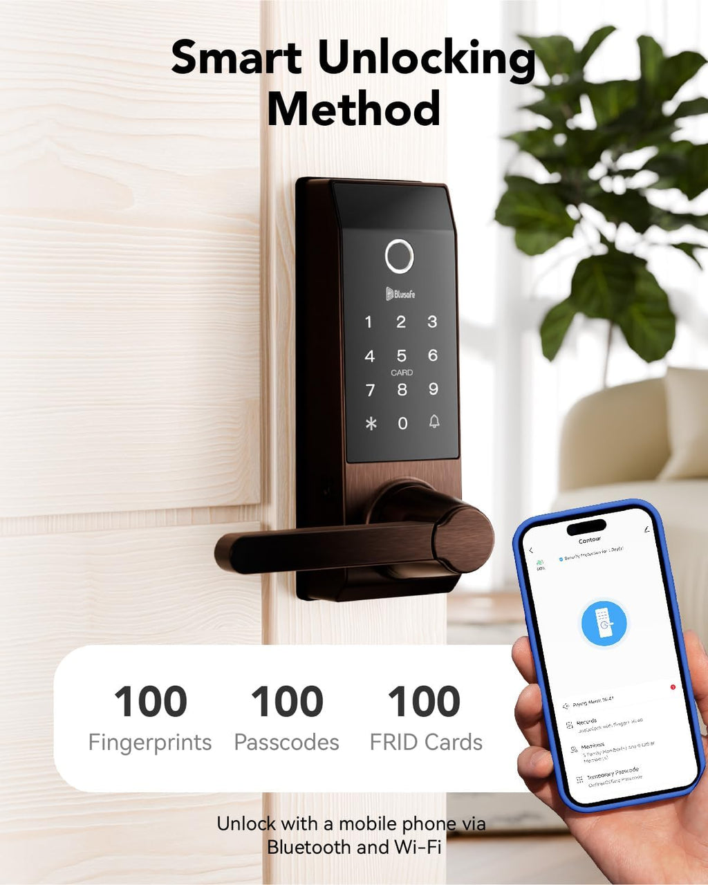 Smart Lock Doorbell Fingerprint Smart Door Lock Deadbolt for Homeowners or Parents Door Lock with Camera and Door Handle for Renters, Keyless Entry Door Lock for Front Door (Contour Sand Nickel)