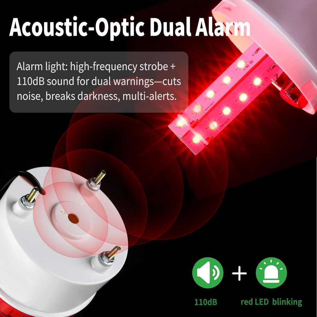 Industrial LED Rotating Warning Light, AC110V-120V Red Strobe Light for Public Emergency Alarms, Indoor/Outdoor Safety Siren with Volume Adjustment/Plug and Buzzer