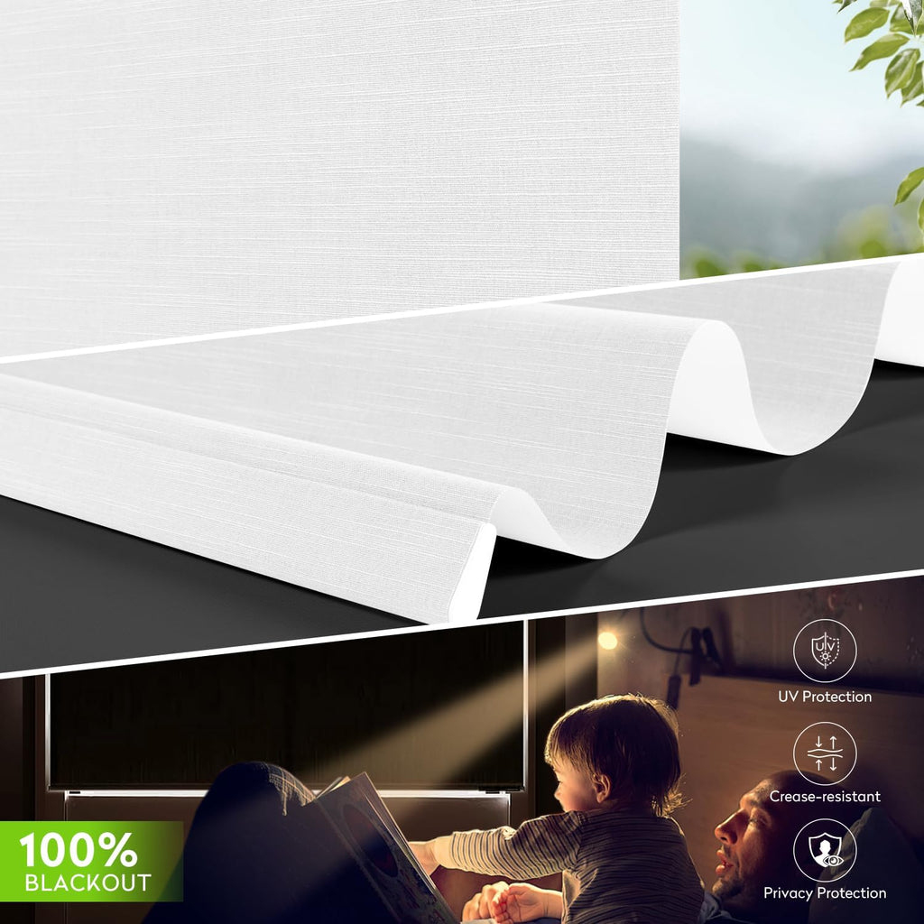 ZSTARR Motorized Blackout Roller Blinds with Remote Control,Rechargeable Smart Window Shades Compatible with Alexa Google via Hub,Fabric Wrapped Valance, Custom Size (White)