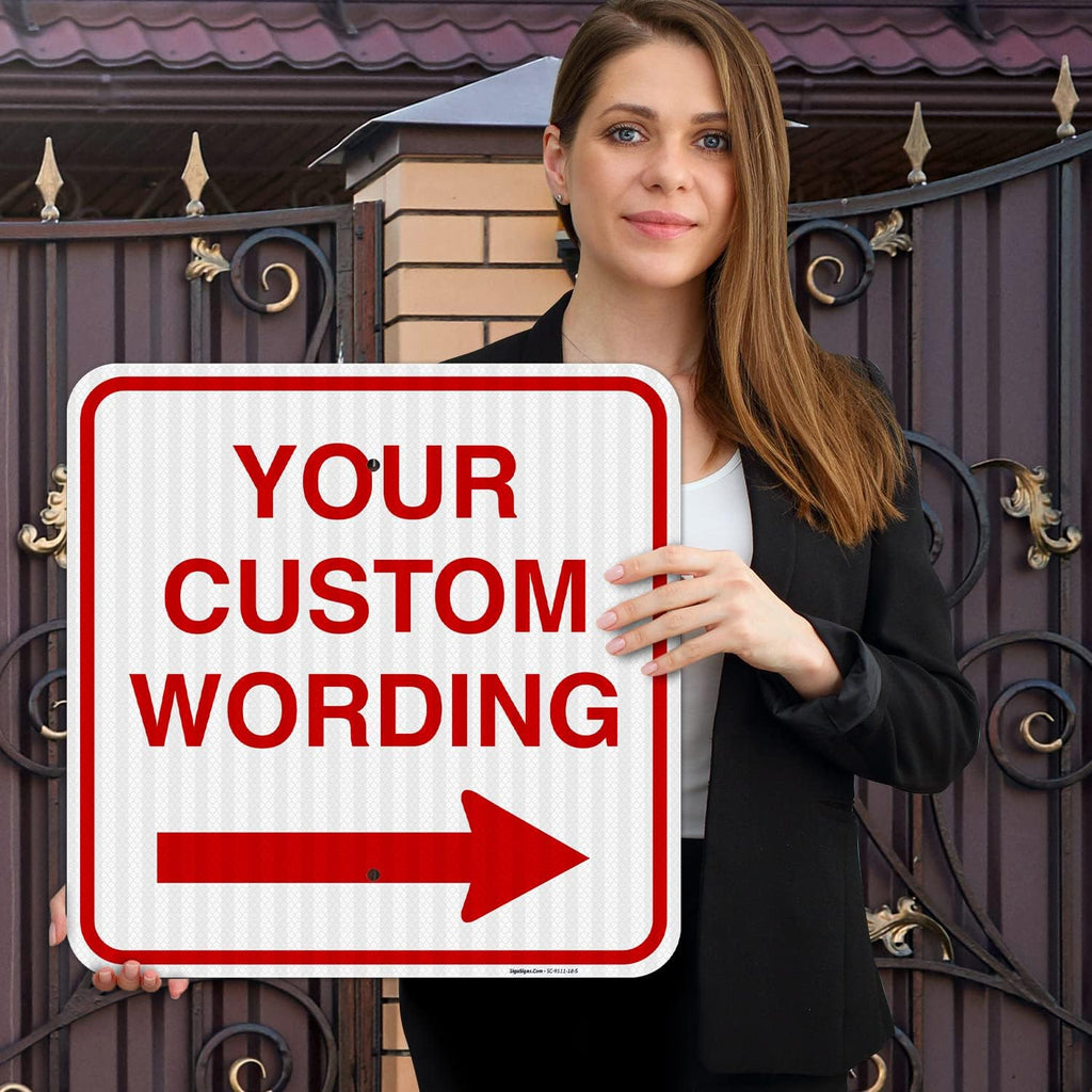 Custom Square Left or Right Arrow Sign, Personalize for Office, Business, Workplace, office, Home, Airbnb, Delivery Signs, 18x18 Inches Yellow, 3M EGP Reflective .063 Aluminum, Fade Resistant,