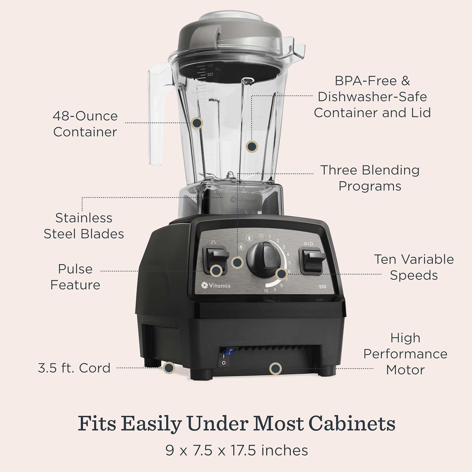 Vitamix Propel Series 510 Blender with Three Blending Programs, Professional-Grade Blender for Smoothies and More, Stainless-Steel Blades, Self-Cleaning Kitchen Appliance, 48 Oz Container, White