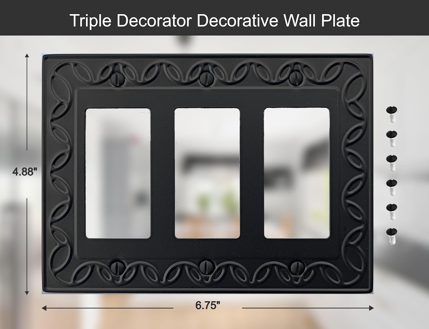 Triple Decorator Light Switch Cover NovaBloom Metal Wall Plate, 2-Pack Black 3 Gang Triple Rocker, Receptacle Dimmer Switch Cover GFCI Outlet Decorative Wallplate, Durable