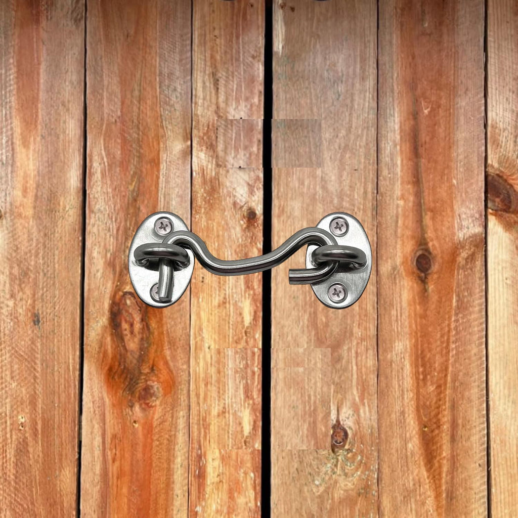 4-Pack 3Inch Door Lock Gate Latch Premium Stainless Steel Hook and Eye Gate Latch Cabin Hook with 16pcs Screws, Silver