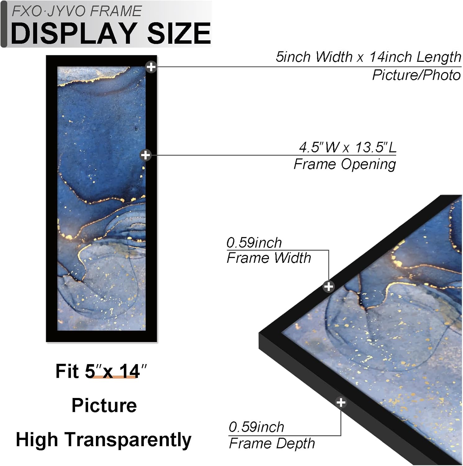 5x14 Picture Frame Set of 6, Black Frame for 5 x 14 Inch Picture Poster Photo, Light Weight and High Transparent 5 by 14 Frame for Wall - 6 Pack/Black/5"x14"