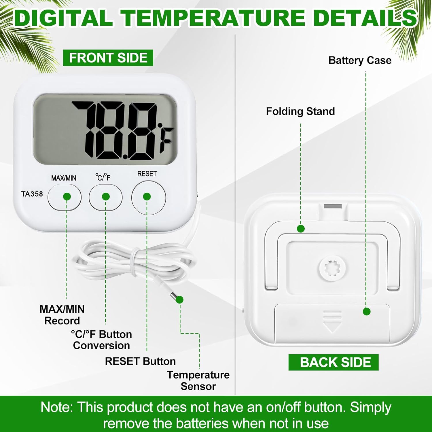 Kingdder 3 Pack Digital Thermometer with External Sensor Fridge Thermometer Freezer Waterproof Room Temperature Monitor with LCD Display, Max/min Record Function for Kitchen Aquarium Greenhouse
