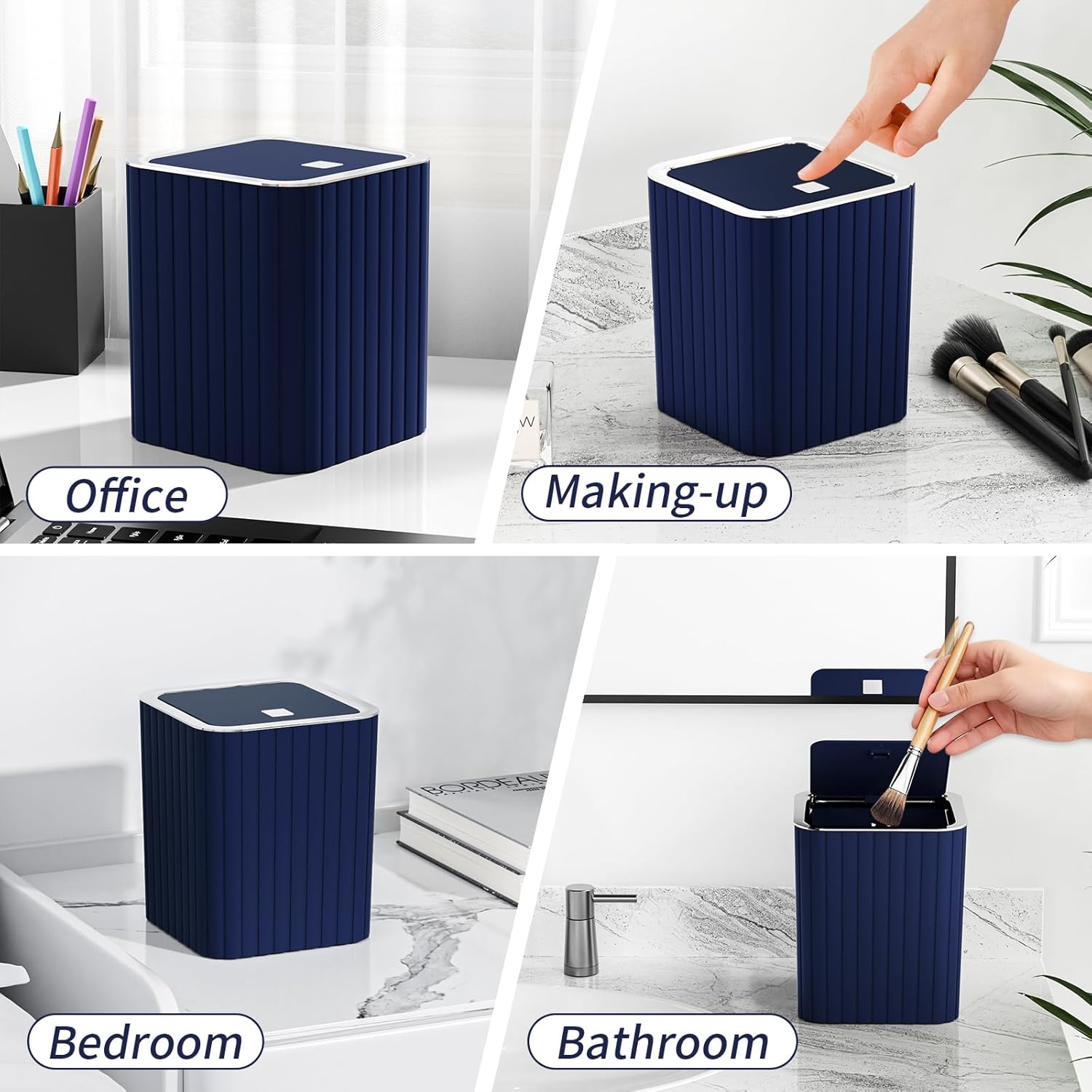Bathroom Accessory Set - Bathroom Set, 27PC Bathroom Accessories Set, Navy Blue Bathroom Sets with Shower Curtain and Rugs, Mini Trash Can, Toilet Brush, Trash Can & Soap Dispenser