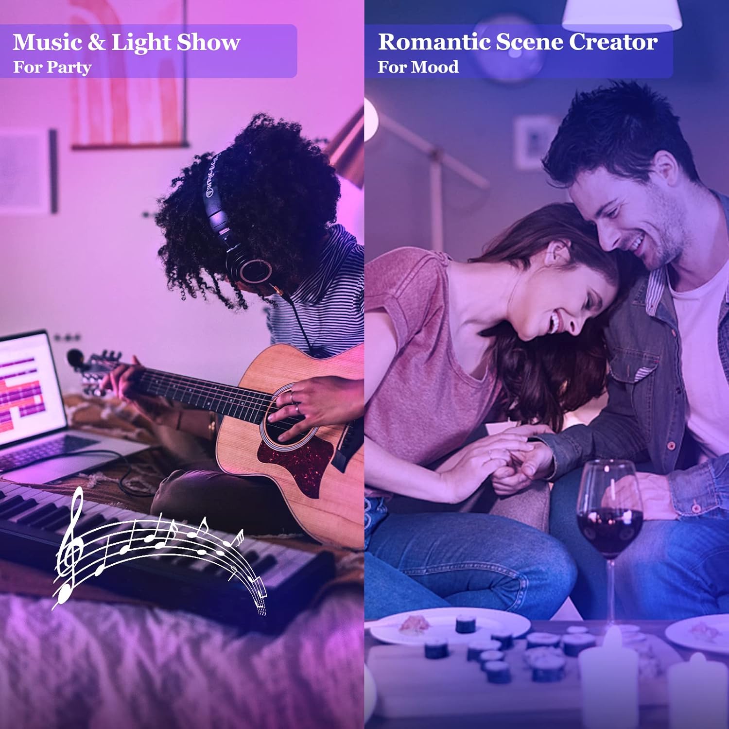 Smart Light Bulbs 4Pack, WiFi & Bluetooth 5.0, App Control, Color Changing LED Bulb, A19 E26 800LM Dimmable RGB Lights, 2700~6500K, Smart Home Lighting Works with Alexa Google Assistant