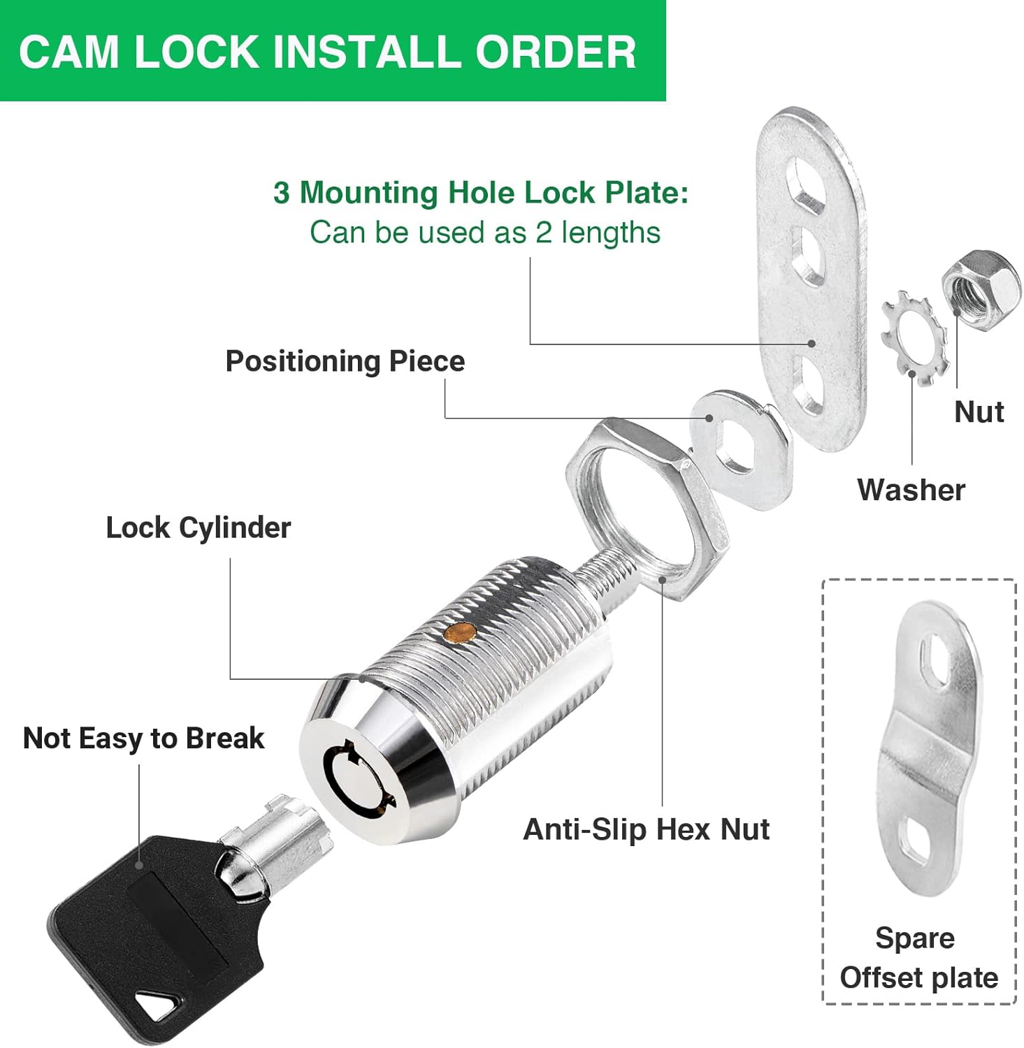 2 Pack Cabinet Lock with Keys, 1-1/8” RV Storage Locks Keyed Alike, RV Locks for Storage Door, Camper Cabinet Toolbox RV Cam Locks with Manual