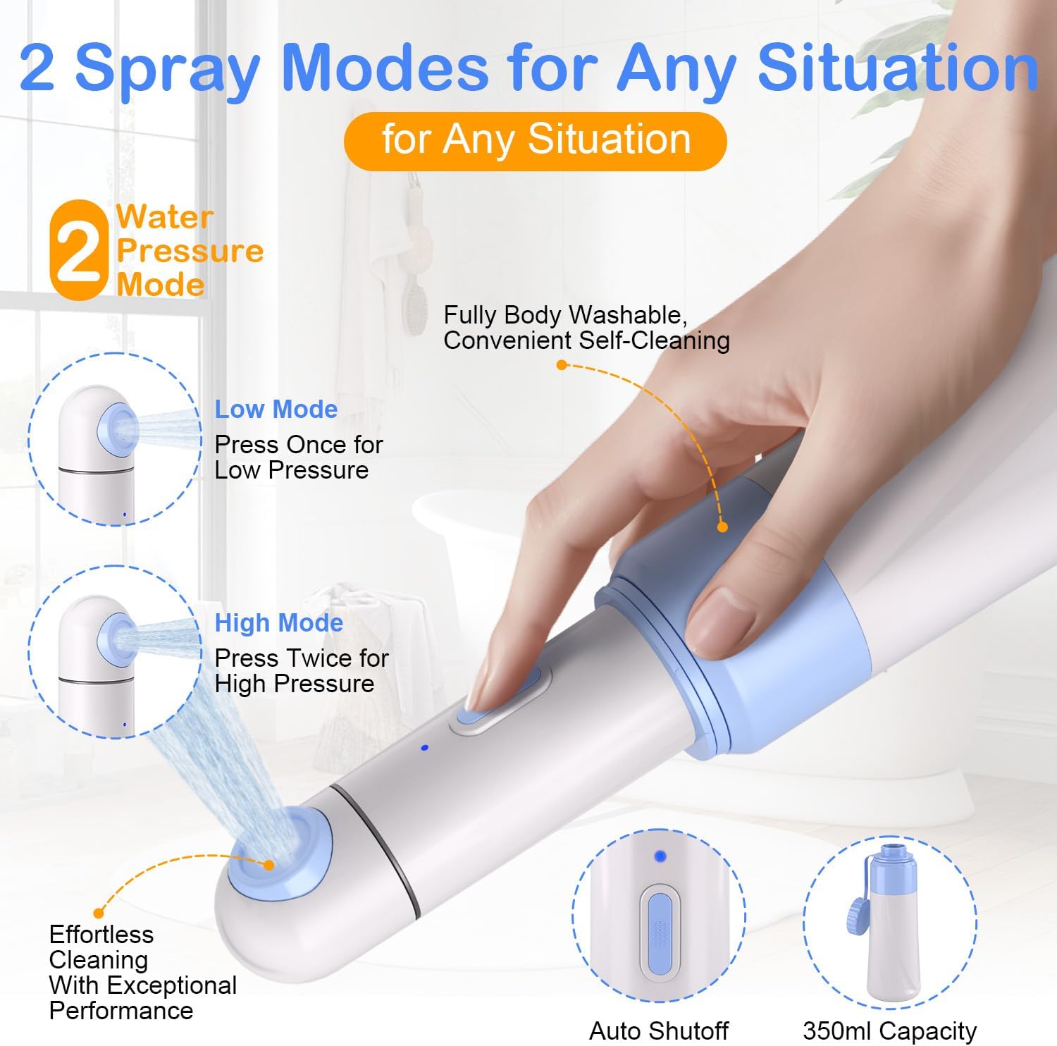 Portable Bidet Toilet Aids Wiper Tool Set for Travel | 350ML Bottle | 450mAh Battery | IPX7 Waterproof |Compact & High-Powered with 2 Pressure Modes for Wiping and Personal Hygiene (Blue, Ultra)
