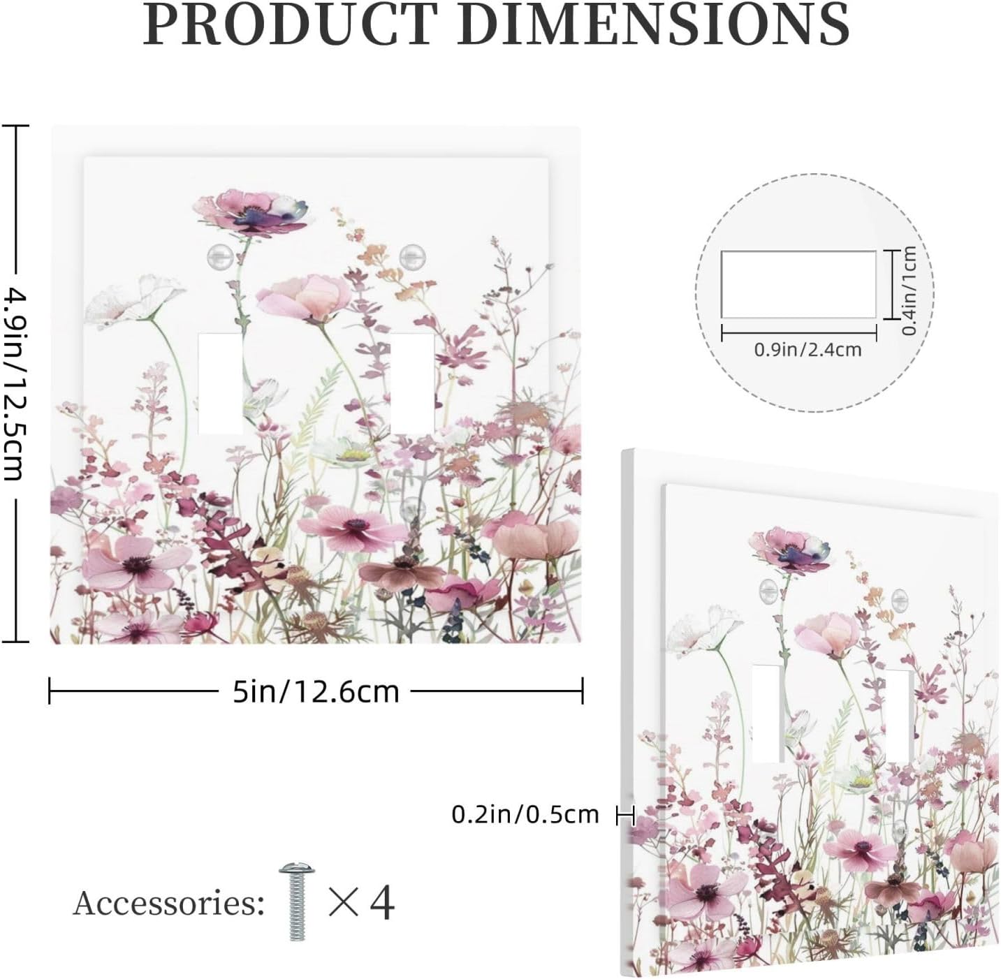 Floral Pink Watercolor Wildflowers Plant Flower Decorative Switch Plates 2 Gang Double Toggle Outlet Light Switch Cover Wall Plate Electrical Faceplate for Bedroom Living Room Decor