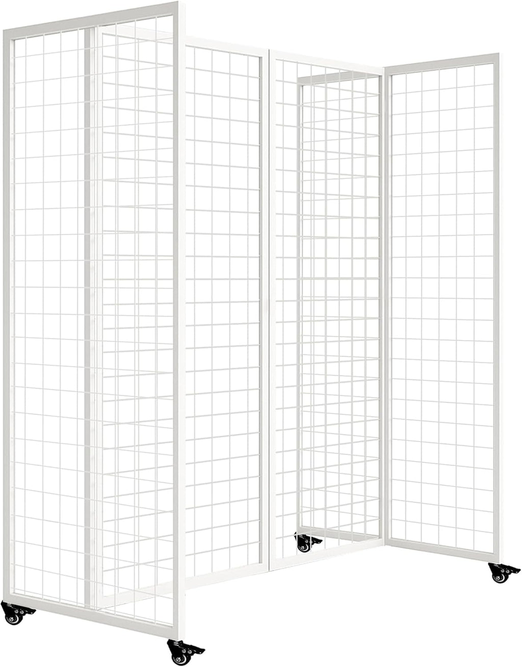 Grid Wall Panels with Wheels, 4 x 5.5Ft Gridwall Panel Display Stand, Sturdy Art Display Panels, Grid Display Stand, White