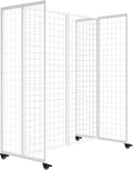 Grid Wall Panels with Wheels, 4 x 5.5Ft Gridwall Panel Display Stand, Sturdy Art Display Panels, Grid Display Stand, White