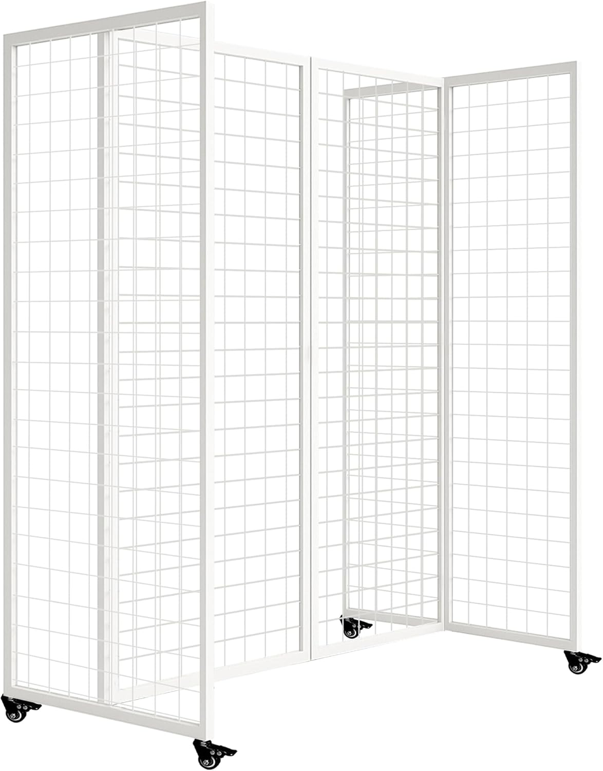 Grid Wall Panels with Wheels, 4 x 5.5Ft Gridwall Panel Display Stand, Sturdy Art Display Panels, Grid Display Stand, White