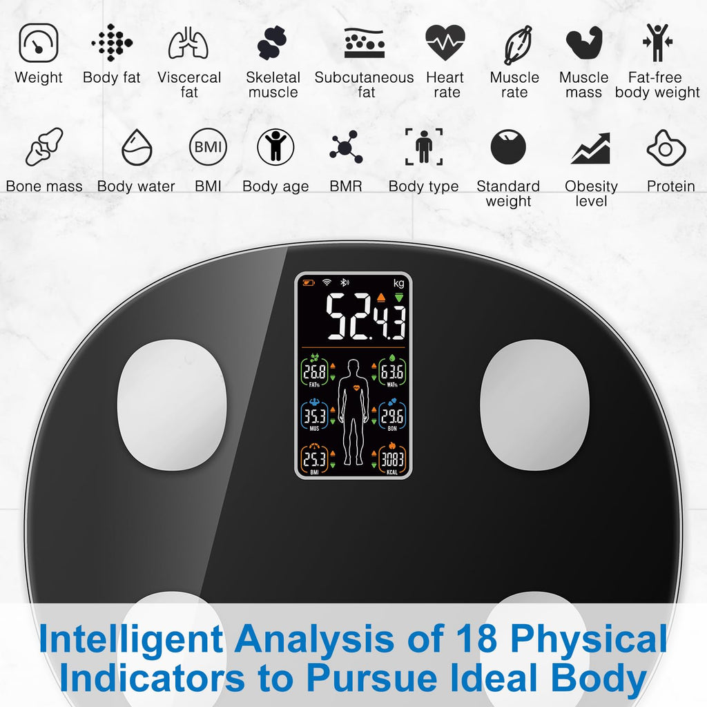 INSMART Smart Scale for Body Weight, All-in-one LCD Display Bathroom Weight Scales Body Fat Scale,Bluetooth Digital Smart Weighing Scale with Heart Rate,Heart Index & Body Composition Analyzer,396 lbs