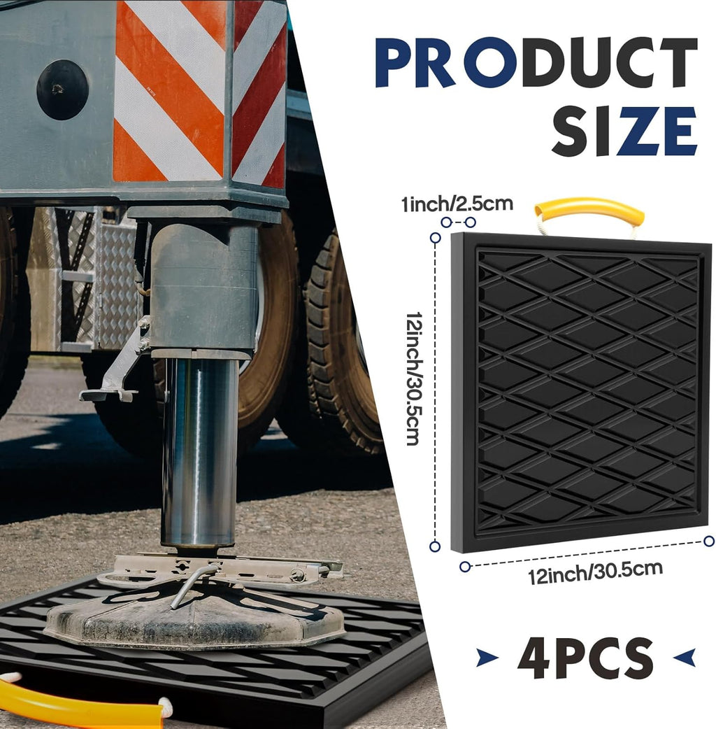 4 Pcs RV Jack Pads RV Leveling Blocks with Handle 12 x 12 x 1 Inch Heavy Duty Leveling Jack Pads Stabilizer Blocks for Truck Trailer Crane