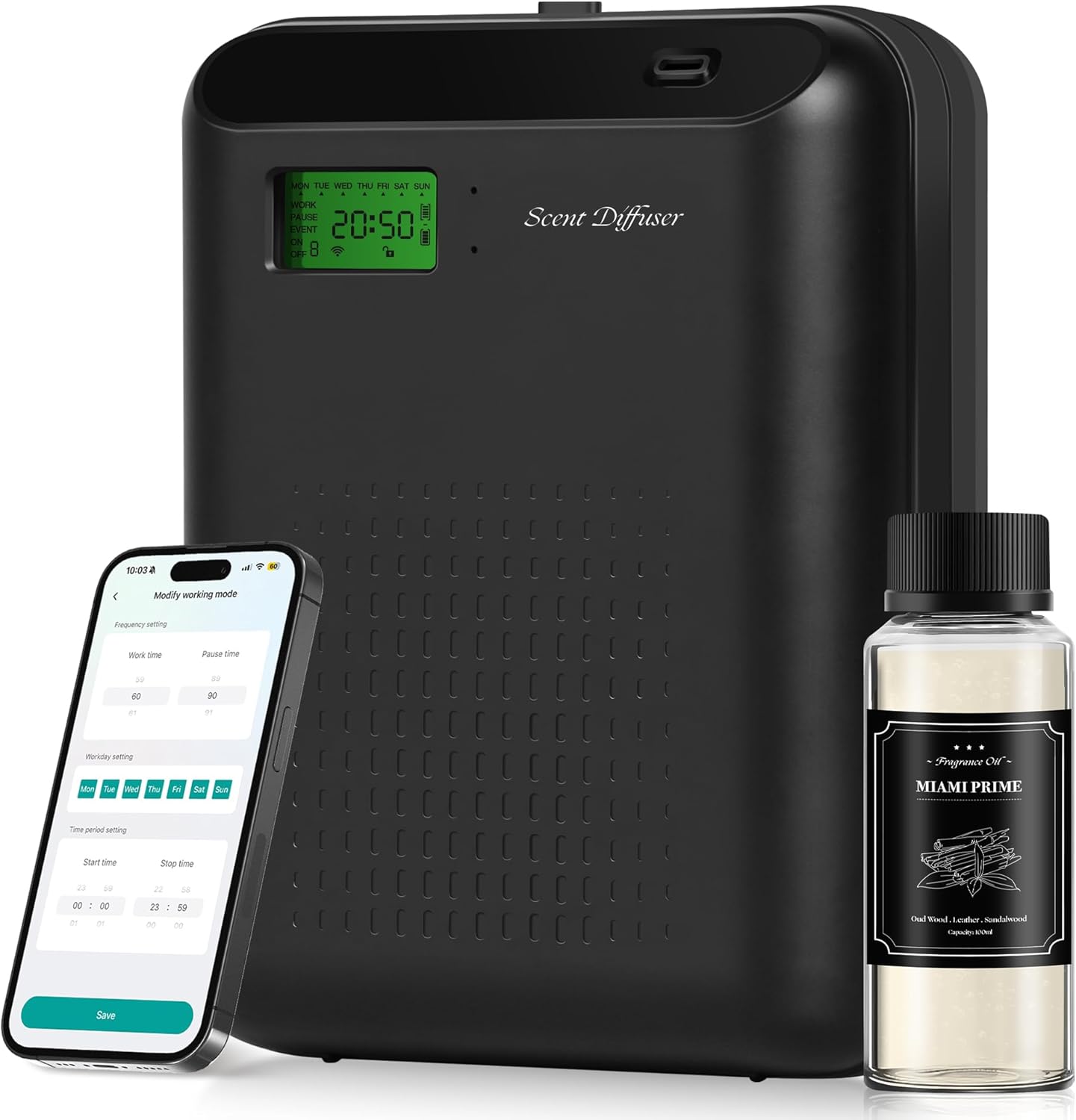 Scent Air Machine Starter Kit – Waterless Diffuser for Home & Commercial Use, Hotel Scent Diffuser Includes 100ml Essential Oil, WiFi/Bluetooth Control, 2000 sq.ft Coverage, Wall-Mount & Desktop